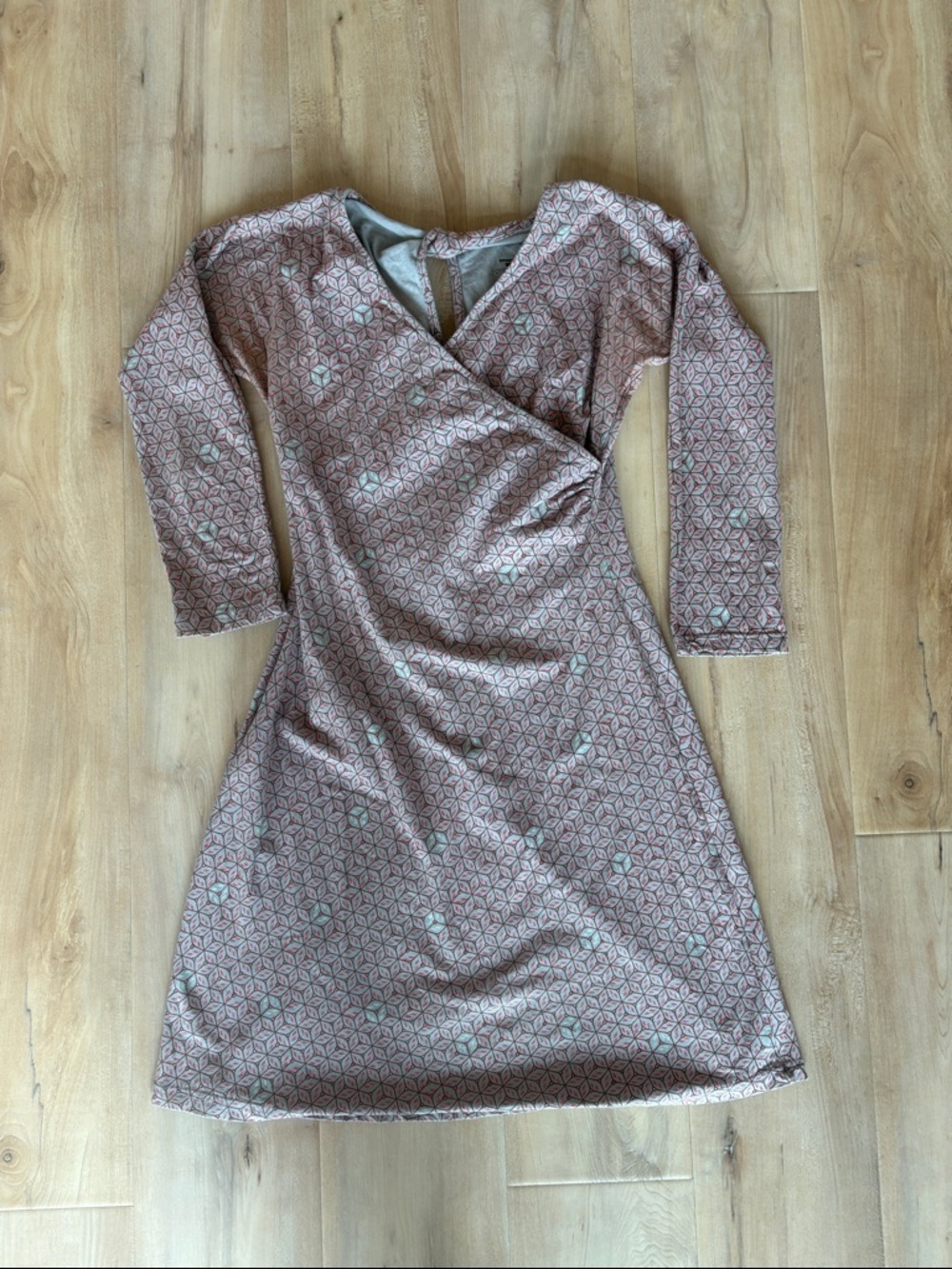 Patagonia Mauve Pink Geometric Print Long-Sleeve Wrap Dress